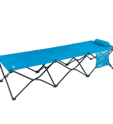 Pair of Aktive blue camping folding beds with dimensions 178x62x38 cm and 178x38x62 cm, suitable for outdoor camping and hiking.