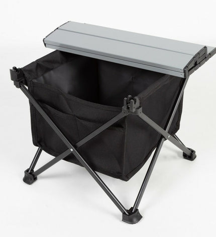 Two Aktive camping folding tables in black with dimensions 38x30x34 cm, suitable for outdoor camping and hiking.