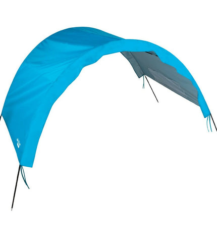 Blue Aktive Zonnetent for beach use, polyester fabric, measures 360 x 120 x 150 cm, ideal for outdoor camping and outdoor activities.