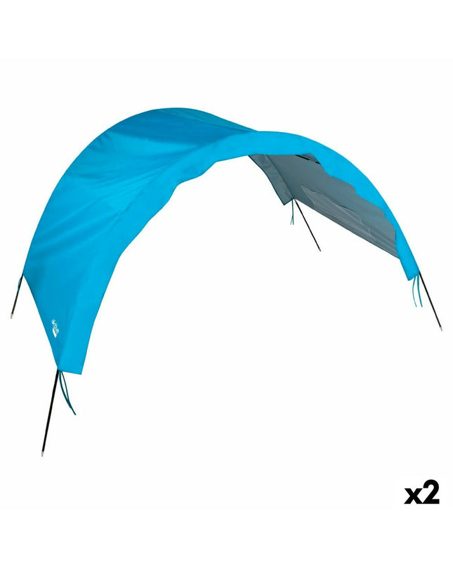 Blue Zonnetent Aktive beach tent in polyester, 360x120x150 cm, suitable for outdoor camping and beach activities.