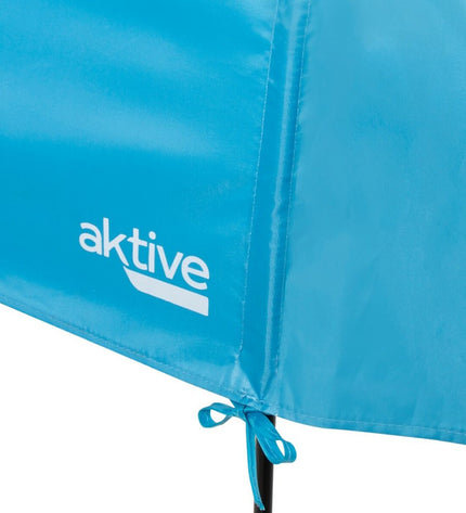 Blue Aktive zonnetent for camping and outdoor activities, polyester material, 360x120x150 cm, suitable for beach or outdoor use.