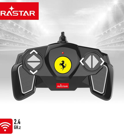 Two Ferrari remote control police cars toy vehicles in red with police markings, designed for kids' play and outdoor fun.