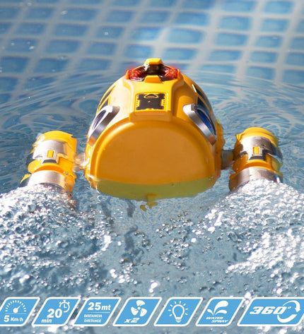 Two Colorbaby remote-controlled boats in bright colors, designed for play with toy vehicles.