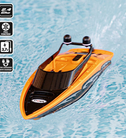 Two Colorbaby radio-controlled toy boats in vibrant colors, designed for play and outdoor water fun.