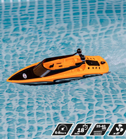 Two Colorbaby radio-controlled toy boats in vibrant colors, designed for children’s play and remote-control vehicle fun.