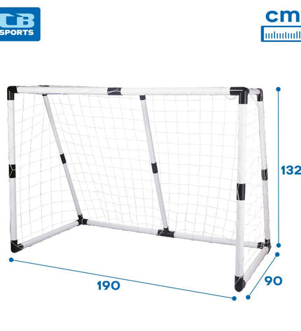 Two Colorbaby soccer goals, 190x132x90 cm, set up outdoors for soccer practice or games, with sturdy frame and netting.
