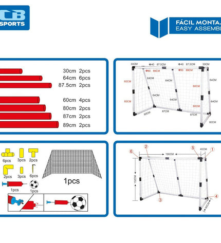 Pair of Colorbaby football goals, 190x132x90 cm, outdoor sports equipment, with netting and sturdy frame for soccer games.