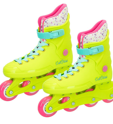 Colorbaby yellow inline skates for kids, size 36-37, designed for sport and urban mobility, shown in a close-up image.