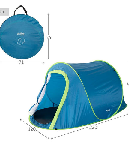Pair of Aktive camping tents for outdoor activities, measuring 120x95x220 cm, suitable for camping and hiking adventures.