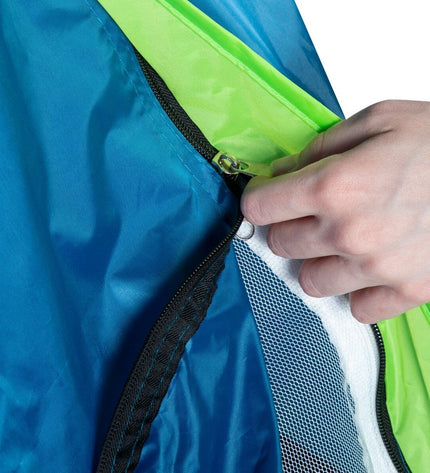Pair of Aktive camping tents in green and gray, 120x95x220 cm, designed for outdoor camping and hiking adventures.