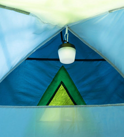 Two Aktive Kampeertenten for camping and outdoor activities, measuring 240 x 130 x 330 cm, set up outdoors.