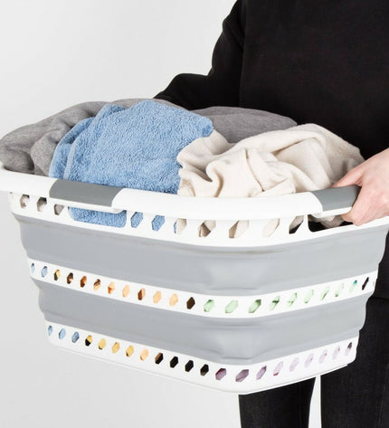 Set of four Aktive folding laundry baskets made of polypropylene and TPR, measuring 61 x 28 x 43 cm for home organization.