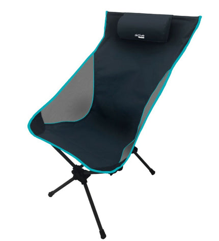 Pair of Aktive folding camping chairs in black, lightweight outdoor seats for camping and hiking, 61x99x55 cm.