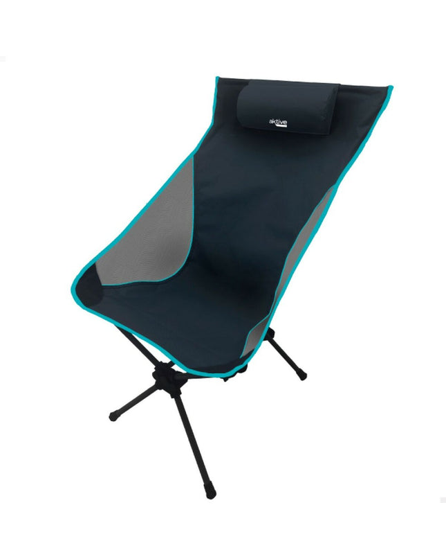 Pair of Aktive folding camping chairs in black, lightweight outdoor seats for camping and hiking, 61x99x55 cm.