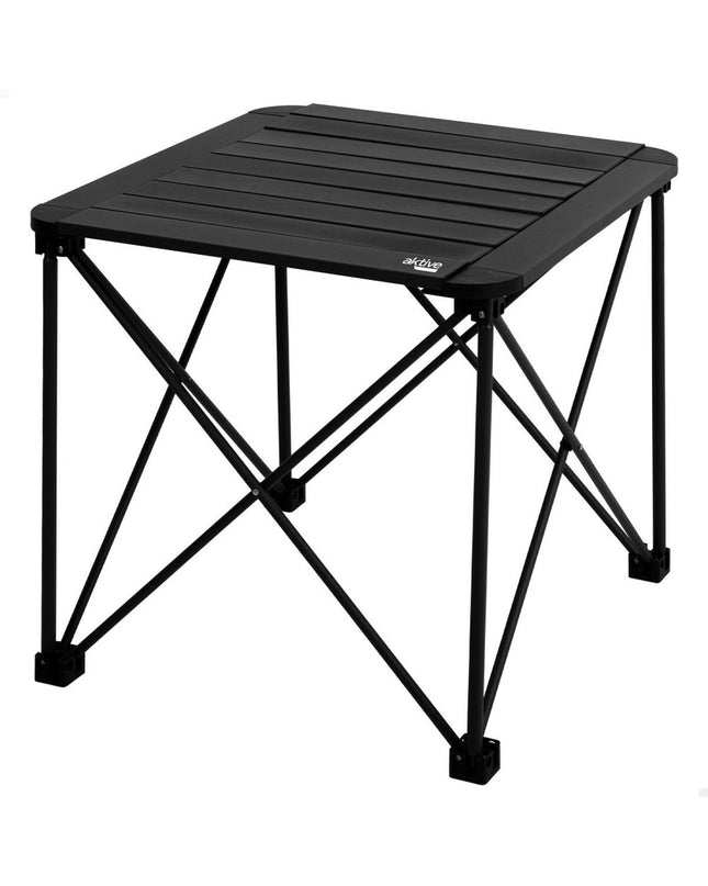 Pair of Aktive folding tables for camping and outdoor activities, measuring 52 x 46 x 52 cm, lightweight and portable.
