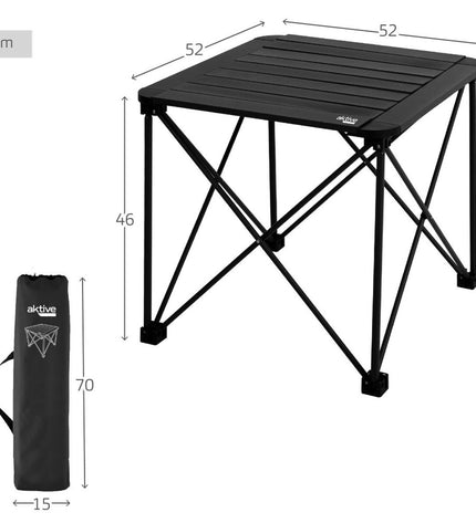 Pair of Aktive folding tables, 52x46x52 cm, lightweight outdoor tables for camping and outdoor activities, shown set up outdoors.