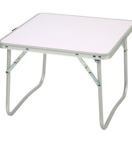 Six Aktive foldable tables, 40x30x40 cm, suitable for camping and outdoor activities, shown stacked and ready for use.