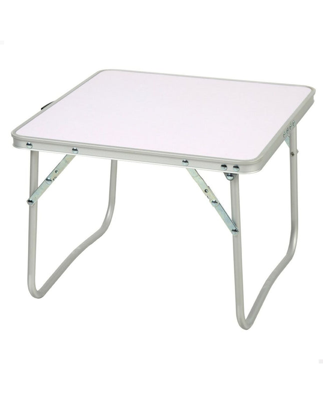 Six Aktive foldable tables, 40x30x40 cm, suitable for camping and outdoor activities, shown stacked and ready for use.
