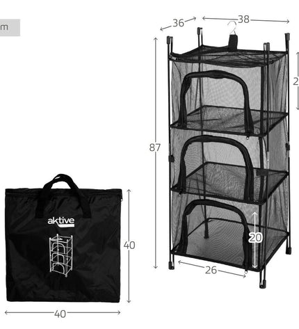 Set of four Aktive camping storage boxes, 38x87x36 cm, suitable for outdoor camping and hiking organization.