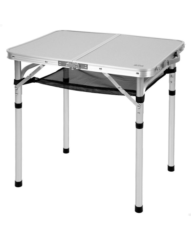 Pair of Aktive folding tables for outdoor camping and hiking, compact and lightweight for easy transport and setup.