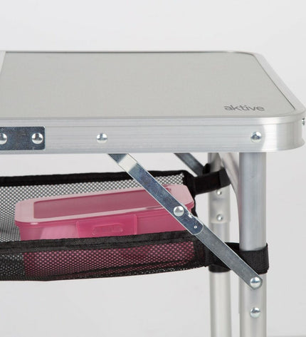 Pair of Aktive folding tables for outdoor camping and hiking, lightweight and portable for outdoor activities.