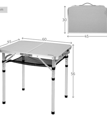 Two Aktive Vouwtafel Aktive foldable tables set up outdoors, ideal for camping and outdoor activities.