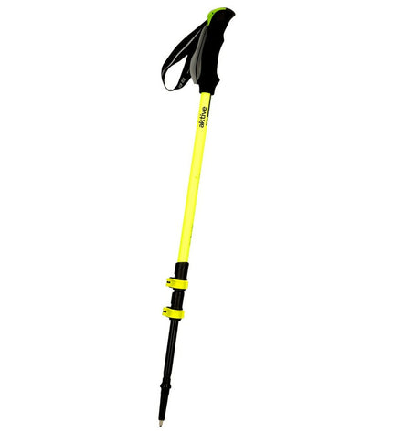 Set of six Aktive trekking sticks, 135 cm long and 4 cm wide, designed for outdoor camping and hiking activities.