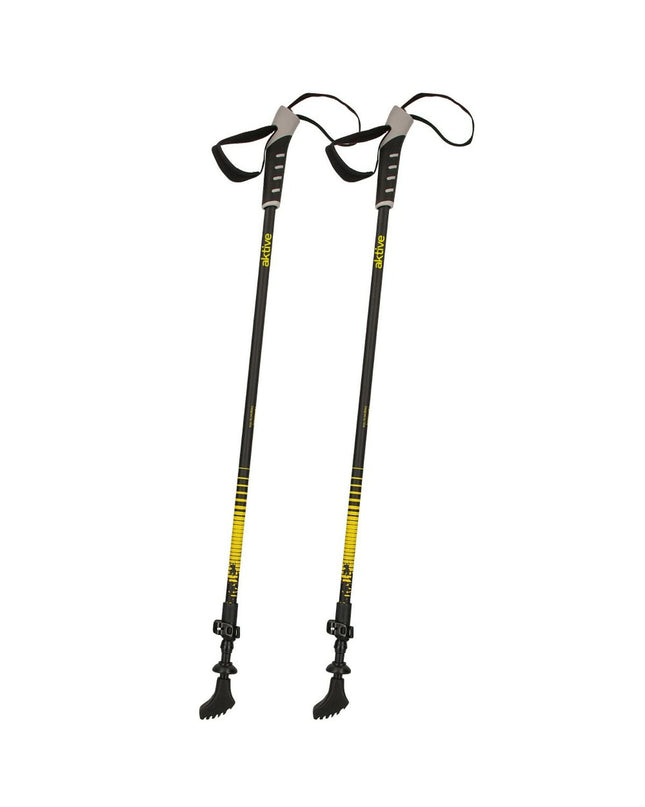 Four Aktive trekking sticks, 135 cm long and 3 cm diameter, suitable for outdoor hiking and camping activities.