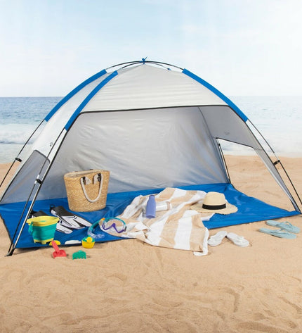 Aktive Strandtent in polyester, 220x115x120 cm, suitable for outdoor camping and beach activities, shown set up outdoors.