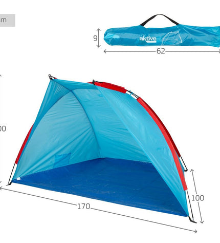 Aktive polyester strandtent for outdoor camping, measuring 170 x 100 x 100 cm, ideal for sport and outdoor adventures.
