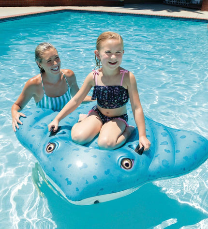 Six Intex inflatable floating devices, 145x185 cm, ideal for pool play and outdoor fun, designed for swimming and lounging.