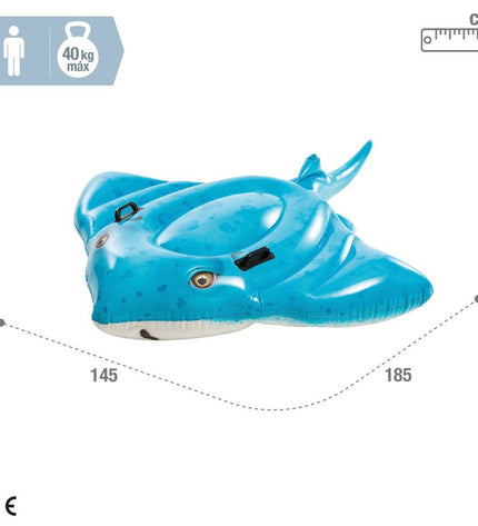 Six Intex inflatable floaters, 145x185 cm, designed for outdoor play and water fun, featuring colorful, durable pool toys.