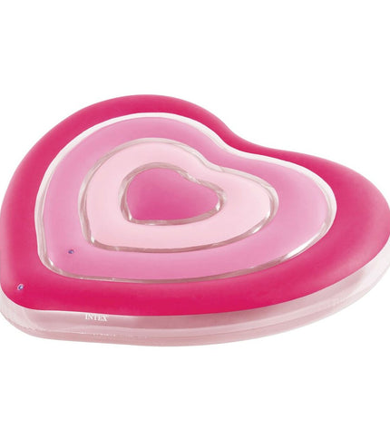 Six pink Intex inflatable mattresses, 135x155x25 cm, suitable for play and outdoor activities, shown stacked and inflated.