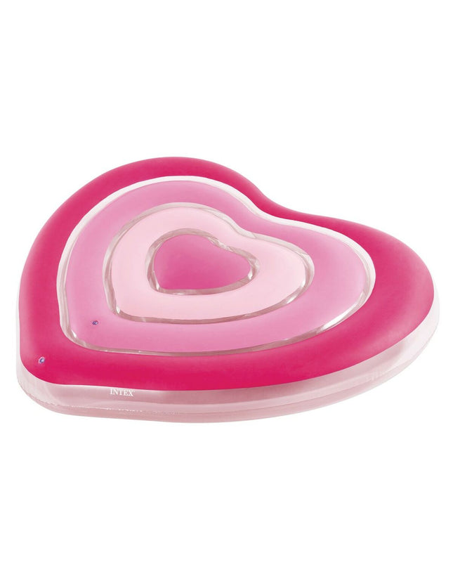 Six pink Intex inflatable mattresses, 135x155x25 cm, suitable for play and outdoor activities, shown stacked and inflated.
