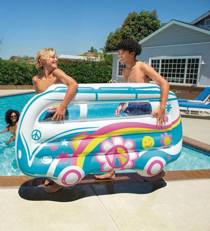 Six Intex inflatable mattresses, 178x91x23 cm, shown stacked in a playful setting, ideal for outdoor recreation and toys.
