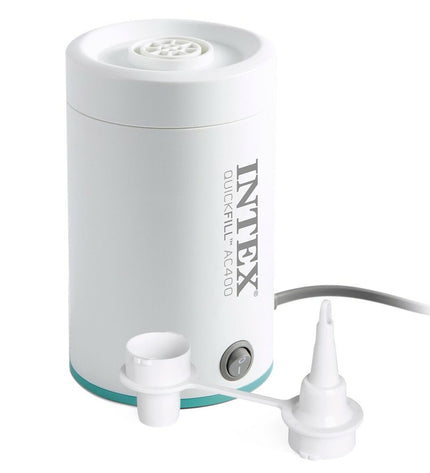 Six Intex air pumps for sports, outdoor, camping, and hiking, showing compact design and control features.