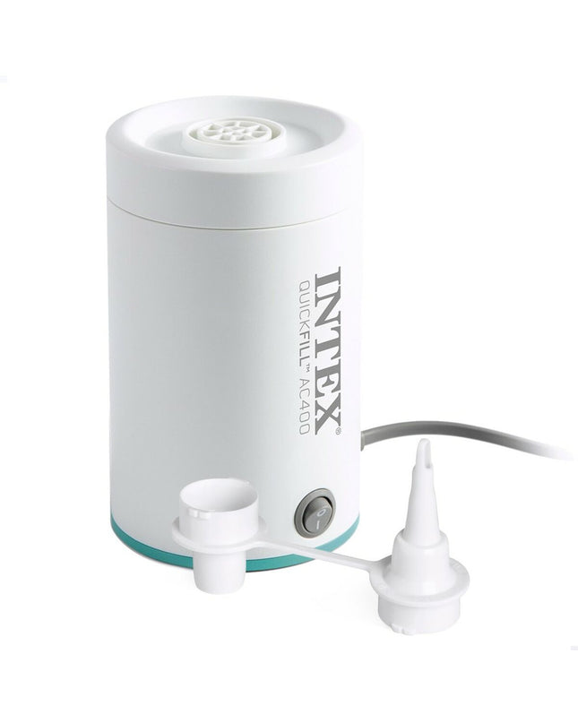 Six Intex air pumps for sports, outdoor, camping, and hiking, showing compact design and control features.