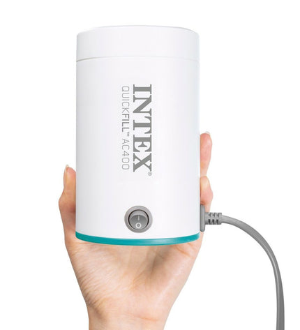Set of six Intex air pumps for outdoor and camping use, compact and portable with multiple nozzles for inflating outdoor gear.