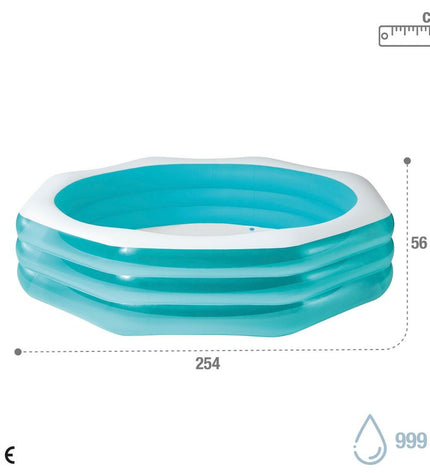 Two Intex inflatable garden pools measuring 254x56x254 cm, suitable for outdoor use and backyard fun.