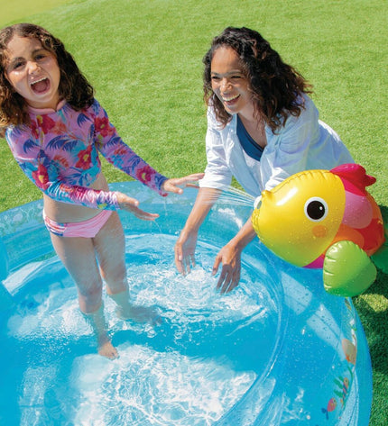Intex PVC water sprinkler toy for outdoor play, measuring 193 x 71 x 310 cm, ideal for kids' water games and summer fun.