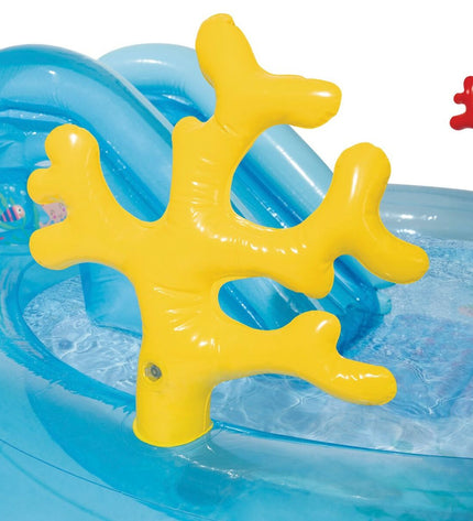 Intex PVC water sprinkler for outdoor fun, measuring 193 x 71 x 310 cm, designed for kids' water play and outdoor activities.