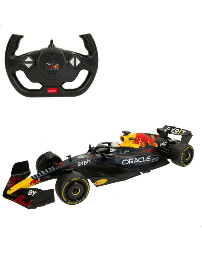 Two Red Bull remote control police cars, 1:12 scale, measuring 47x10x17 cm, toy vehicles for kids, detailed with police markings.