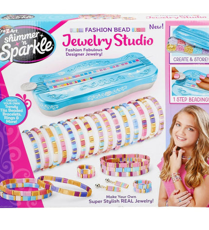 Set of four Cra-Z-Art jewelry kits, 25x4x10 cm, include colorful beads and accessories for creative jewelry making.