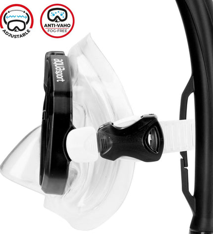 Pair of black AquaSport children's snorkel masks and snorkel tubes for kids and adults, suitable for water sports and outdoor activities.