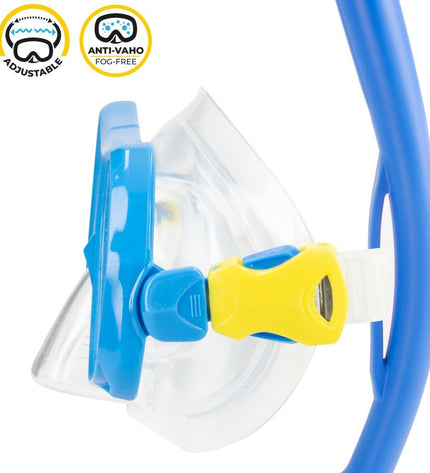 Set of four AquaSport children's snorkel masks and snorkel tubes in blue for water sports and outdoor swimming activities.