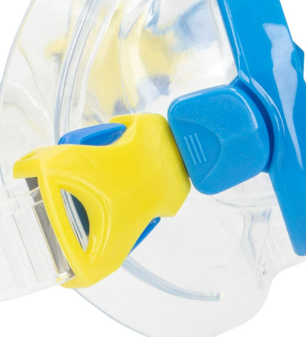 Blue AquaSport junior diving goggles with snorkel and swim fins, designed for watersport and outdoor swimming activities.