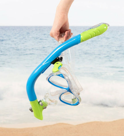 Pair of AquaSport blue kids' snorkel masks and snorkel tubes for water sports, suitable for outdoor and swimming activities.