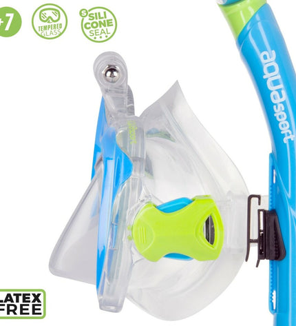 Pair of blue AquaSport snorkel masks and snorkel tubes for kids, designed for water sports and outdoor swimming adventures.