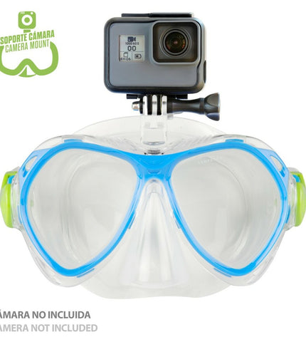 Pair of AquaSport blue kids' snorkel masks and snorkel tubes for water sports, designed for children, outdoor aquatic activity gear.