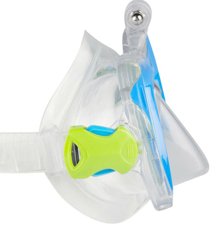 Pair of AquaSport blue children's snorkel masks and snorkel tubes for kids, suitable for watersports and outdoor swimming activities.